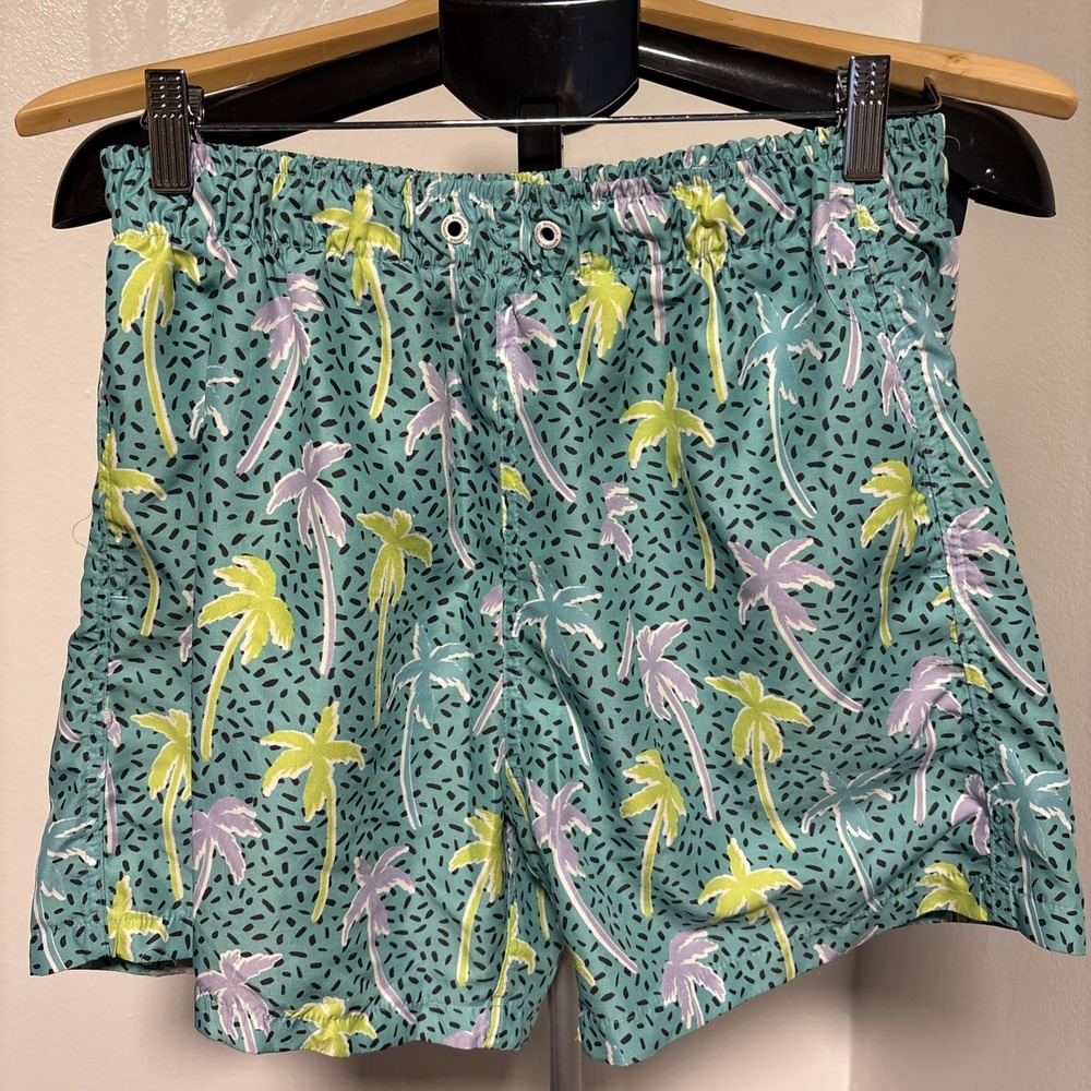 Boardies Apparel Mens L Green Swimmer  Mesh Lined Swim Trunks Shorts Palm trees
